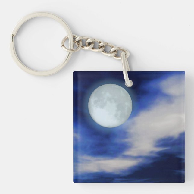 Night Sky with Moon and Clouds Key Ring (Front)