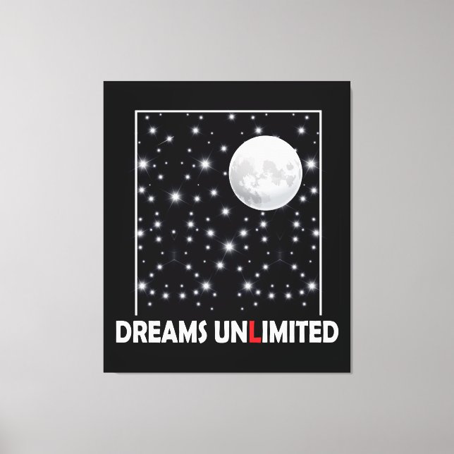 Night sky with moon and stars with dreams quote canvas print (Front)