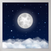 Night sky with moon stars clouds
