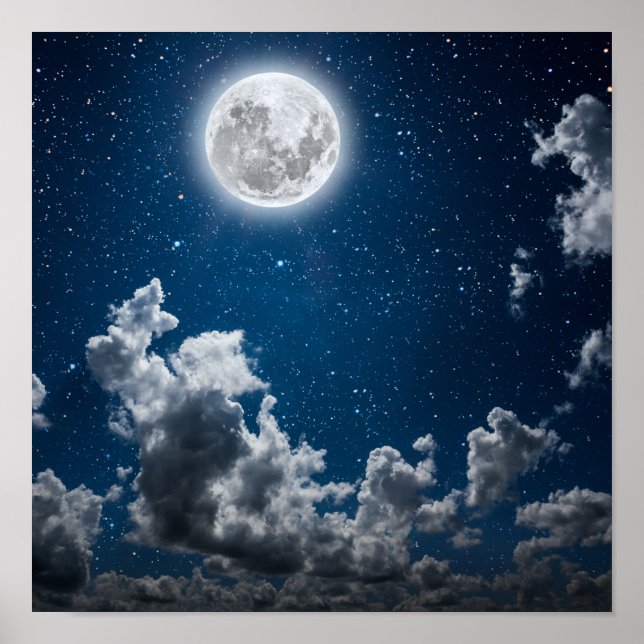Night Sky with Stars and Moon and Clouds Poster (Front)