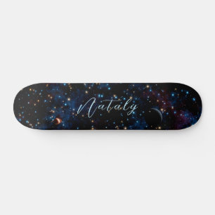 Night sky with stars and planets personalised skateboard