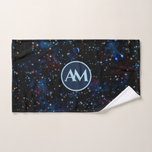 Night sky with stars and planets personalized bath towel set