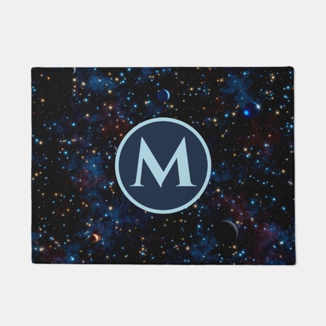 Night sky with stars and planets personalized  doormat (Front)