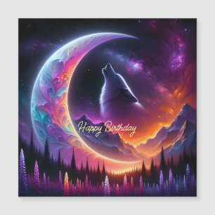 Night sky Wolf howl crescent moon Birthday