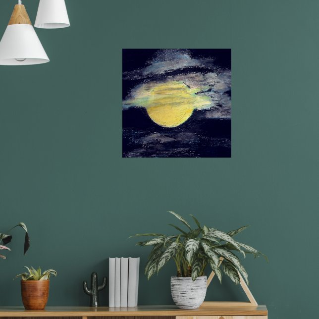 Night Sky Yellow Moon Poster (Living Room 1)