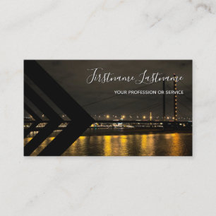 Night skyline bridge black triangle business card