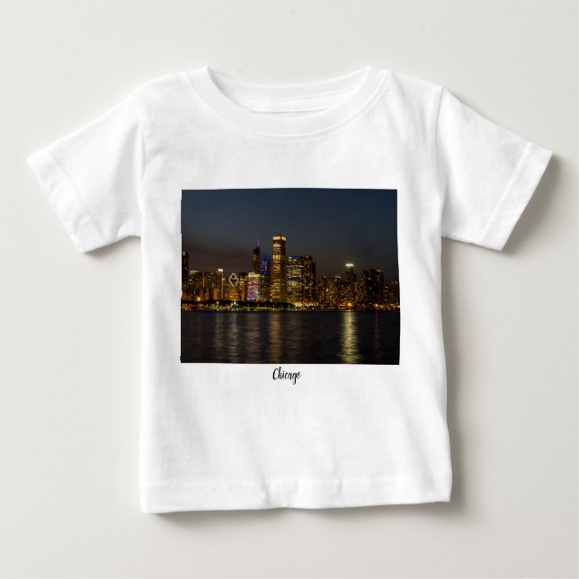 Night Skyline Chicago Pano Baby T-Shirt (Front)