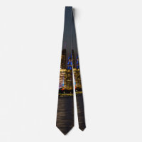 Night Skyline Chicago Pano Neck Tie