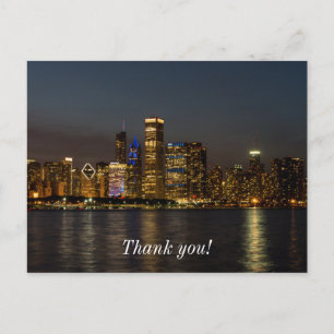 Night Skyline Chicago Pano Thank You Postcard
