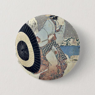 Night snow scene at bridge by Utagawa,Toyokuni 6 Cm Round Badge
