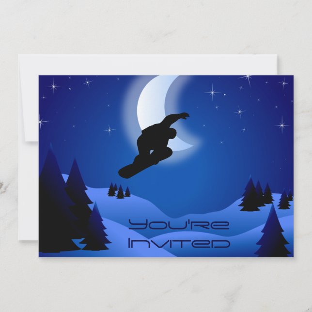 Night Snowboarding Mountain Birthday Invite (Front)