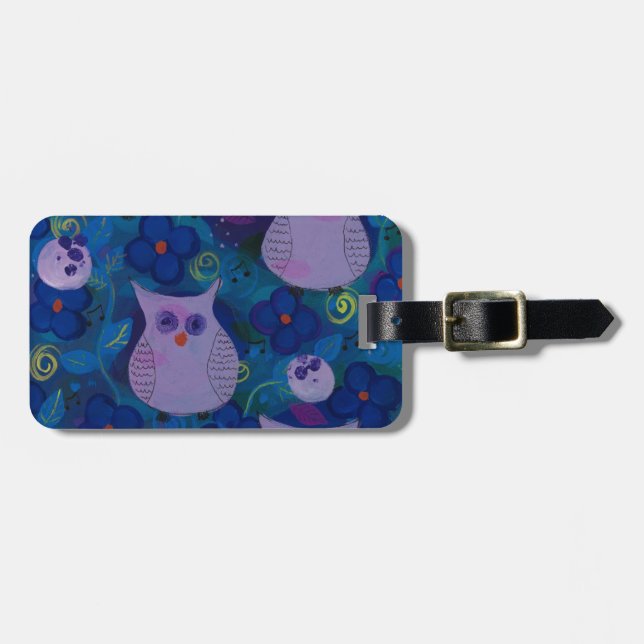 Night Song with Owls, Blue Luggage Tag (Front Horizontal)