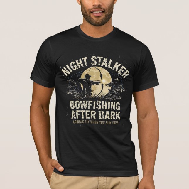 Night Stalker Bowfishing After Dark Moon Silhouett T-Shirt (Front)