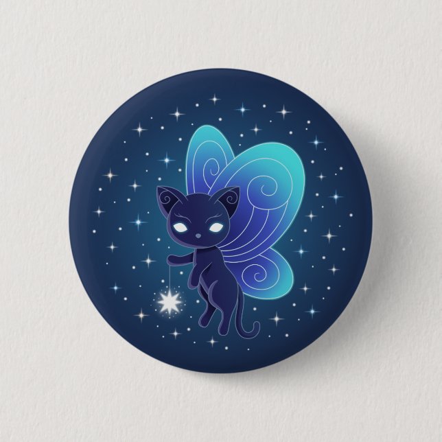 Night Star Fairy Pixie Cat 6 Cm Round Badge (Front)