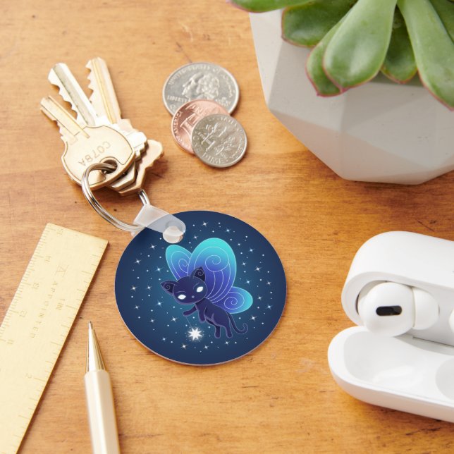 Night Star Fairy Pixie Cat Key Ring (Desk)