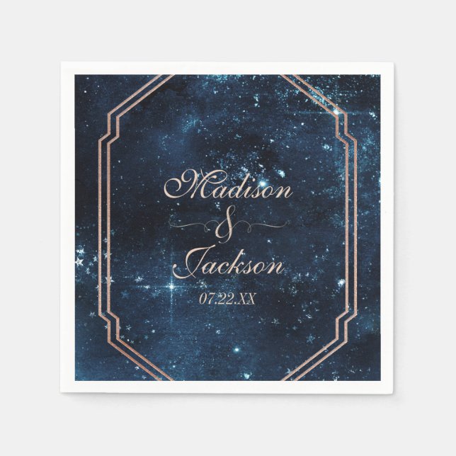 Night Star Sky Celestial Galaxy Monogram Wedding Napkin (Front)