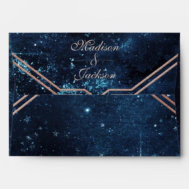 Night Star Sky Celestial Galaxy Wedding Monogram Envelopes (Back (Top Flap))