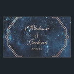 Night Star Sky Celestial Galaxy Wedding Monogram Rectangular Sticker<br><div class="desc">Navy Blue & Rose Gold Star Sky Celestial Galaxy Watercolor Wedding favour Monogram stickers With trendy brush script font! ~ Check my shop to see the entire wedding suite for this design!</div>