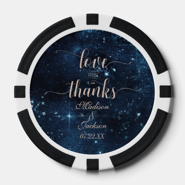 Night Star Sky Celestial Galaxy Wedding Thank You Poker Chips (Front)