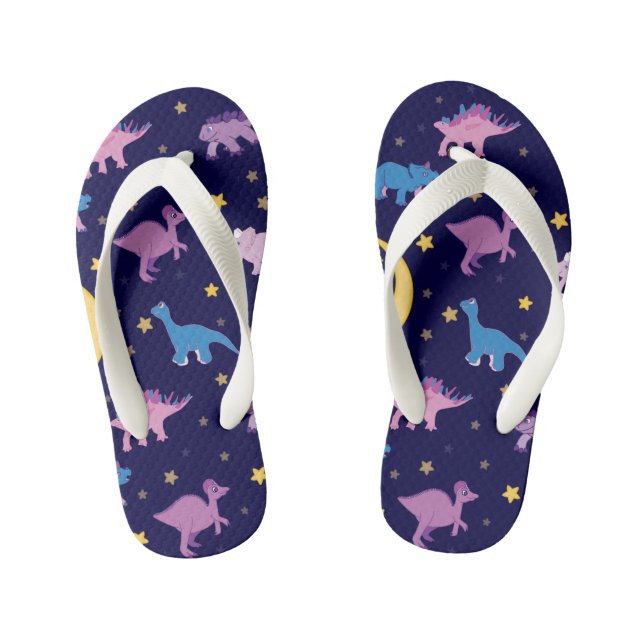 Night Stars and Dinosaurs Pattern Kid's Jandals (Footbed)