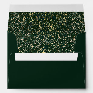 Night Stars Emerald Green and Gold Envelope
