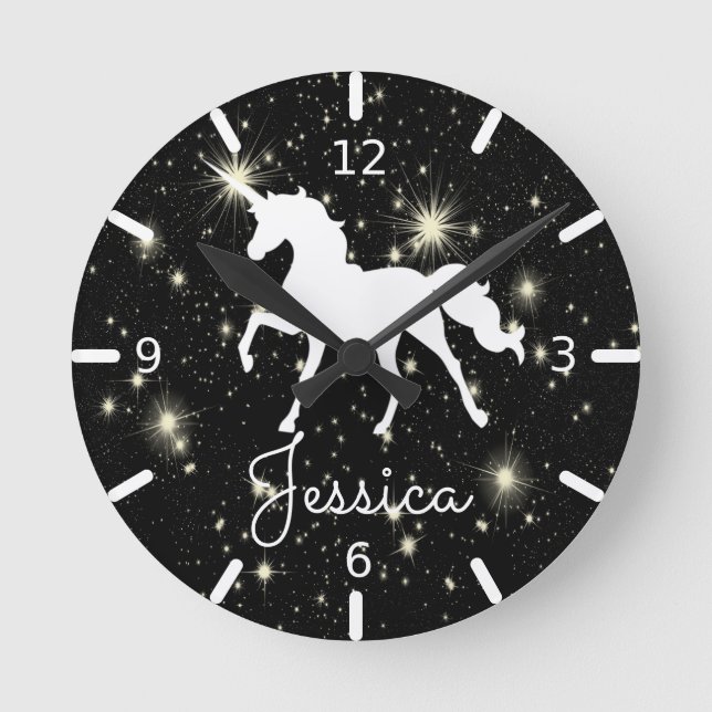 Night Stars Personalised Unicorn Round Clock (Front)