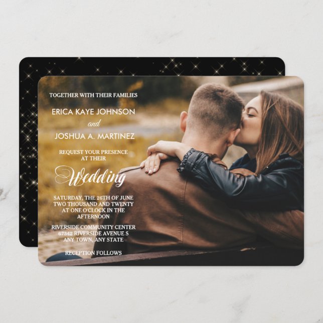 Night Stars Photo Template Wedding Invitation (Front/Back)