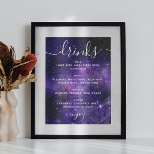 Night stars. Purple space wedding drinks bar menu Poster
