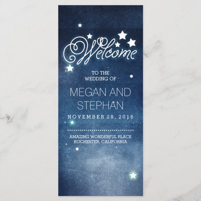 Night Stars Romantic Navy Wedding Programs Programme (Front)