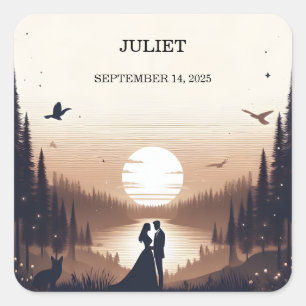 Night Sunset Moon Cloud Twilight Bridal Shower Square Sticker