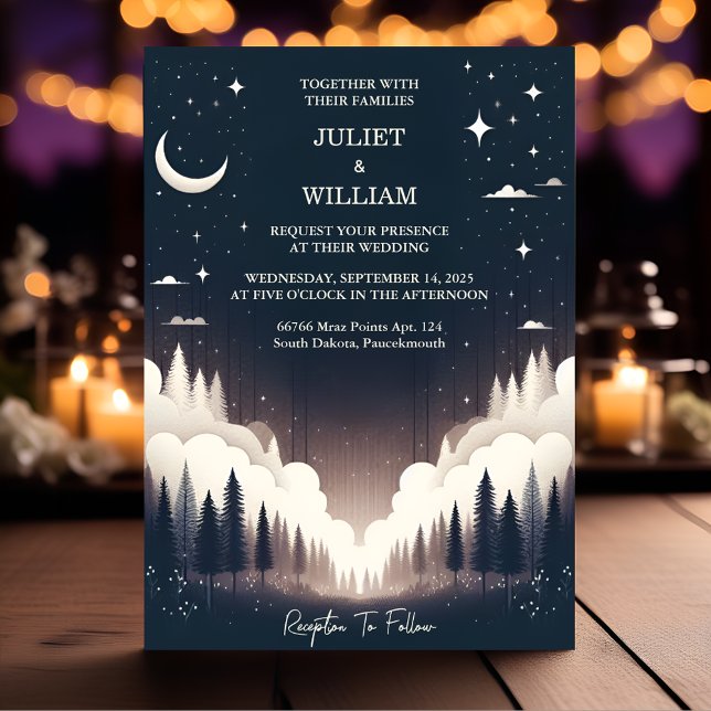 Night Sunset Stars Moon Cloud Twilight Wedding Invitation (Creator Uploaded)