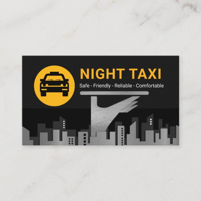 Night Taxi Cab Service City Silhouette Business Card (Front)