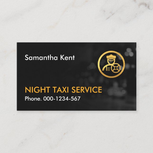 Night Taxi City Lights Bokeh Business Card (Front)