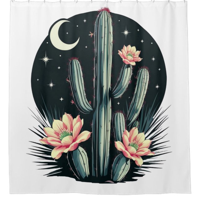 Night-time Cactus Blossom Shower Curtain (Front)