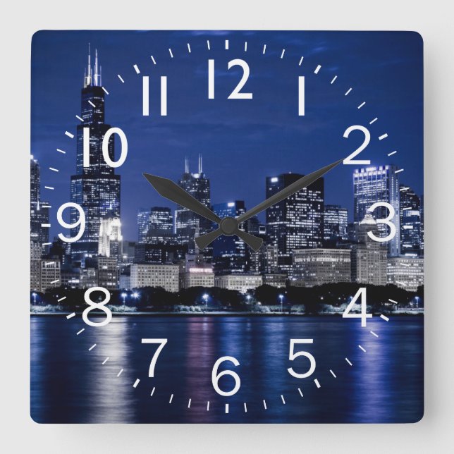 Night Time Chicago  scene Square Wall Clock (Front)