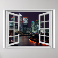 Night Time City Faux Window View