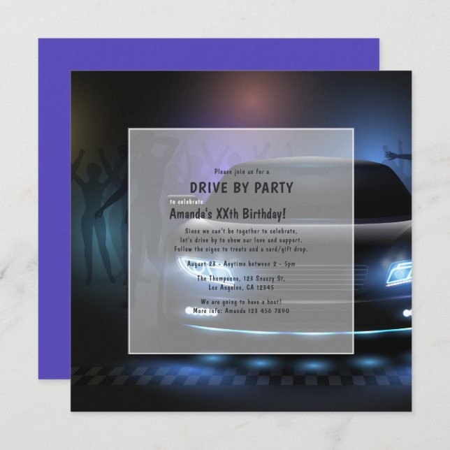 Night Time Drive By Birthday Party Invitation (Front/Back)