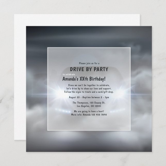 Night Time Drive By Birthday Party Invitation (Front/Back)