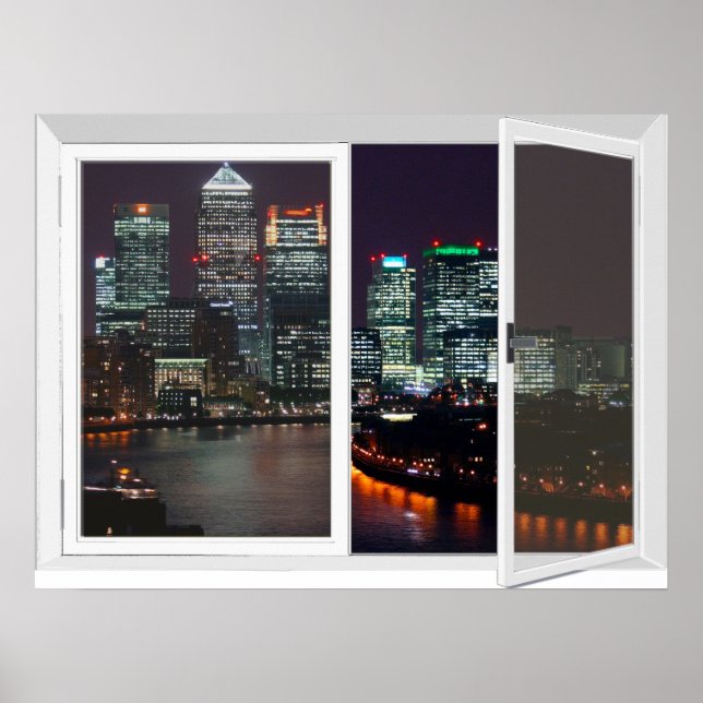 Night Time London City View Fake Window Poster (Front)