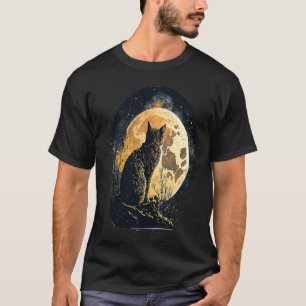 Night Time Moon Cat Graphic T-Shirt