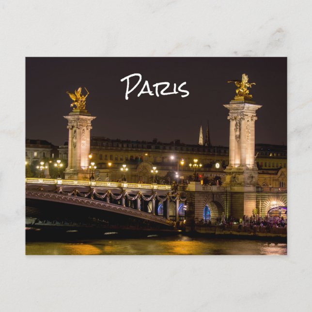 Night time over Pont Alexandre III bridge - Paris Postcard (Front)