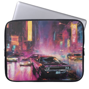 Night-time Street Racing in Vibrant City Laptop Sleeve