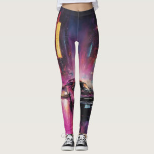 Night-time Street Racing in Vibrant City Leggings