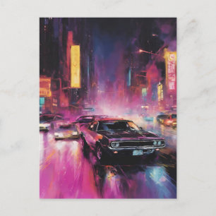 Night-time Street Racing in Vibrant City Postcard