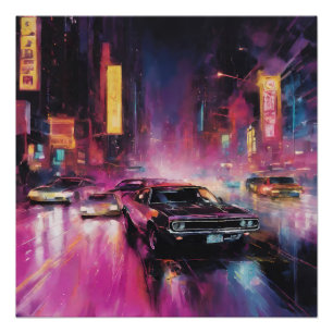 Night-time Street Racing in Vibrant City Poster