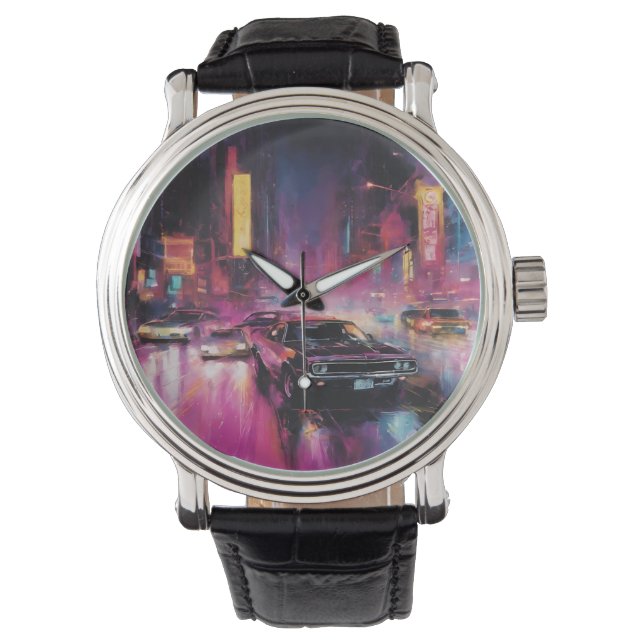 Night-time Street Racing in Vibrant City Watch (Front)