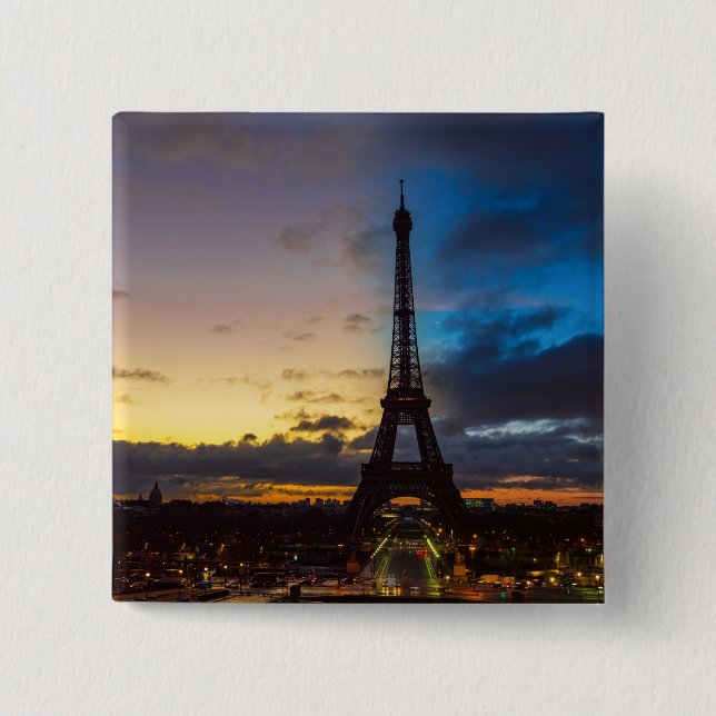 Night to Day over Eiffel tower from Trocadero 15 Cm Square Badge (Front)