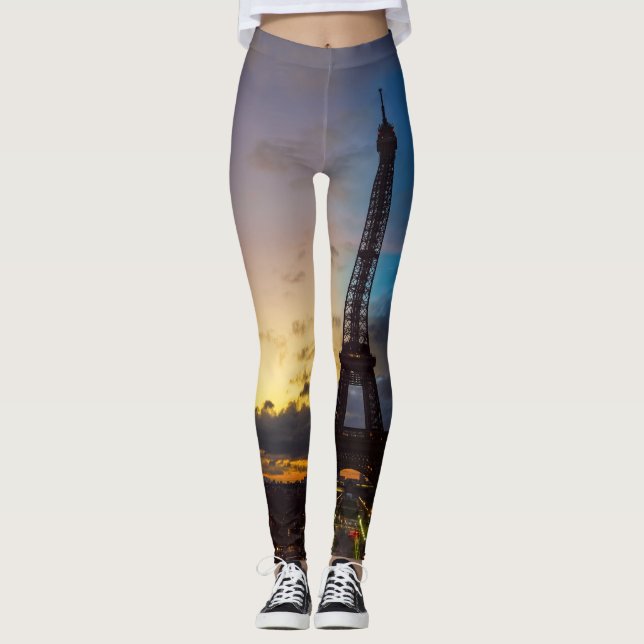 Night to Day over Eiffel tower from Trocadero Leggings (Front)