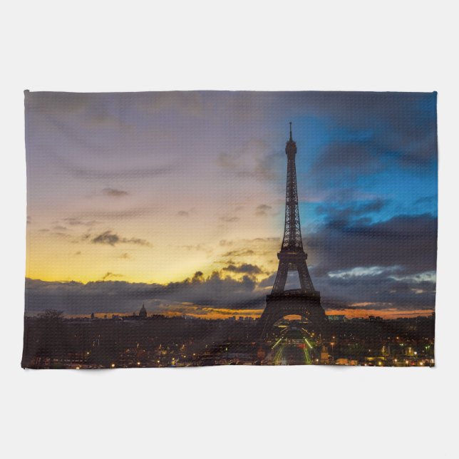 Night to Day over Eiffel tower from Trocadero Tea Towel (Horizontal)