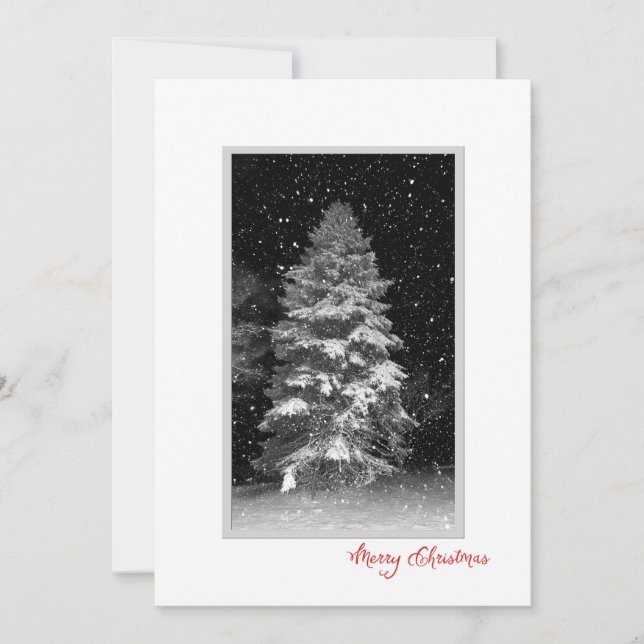 Night tree with snowflakes Christmas Card (Front)